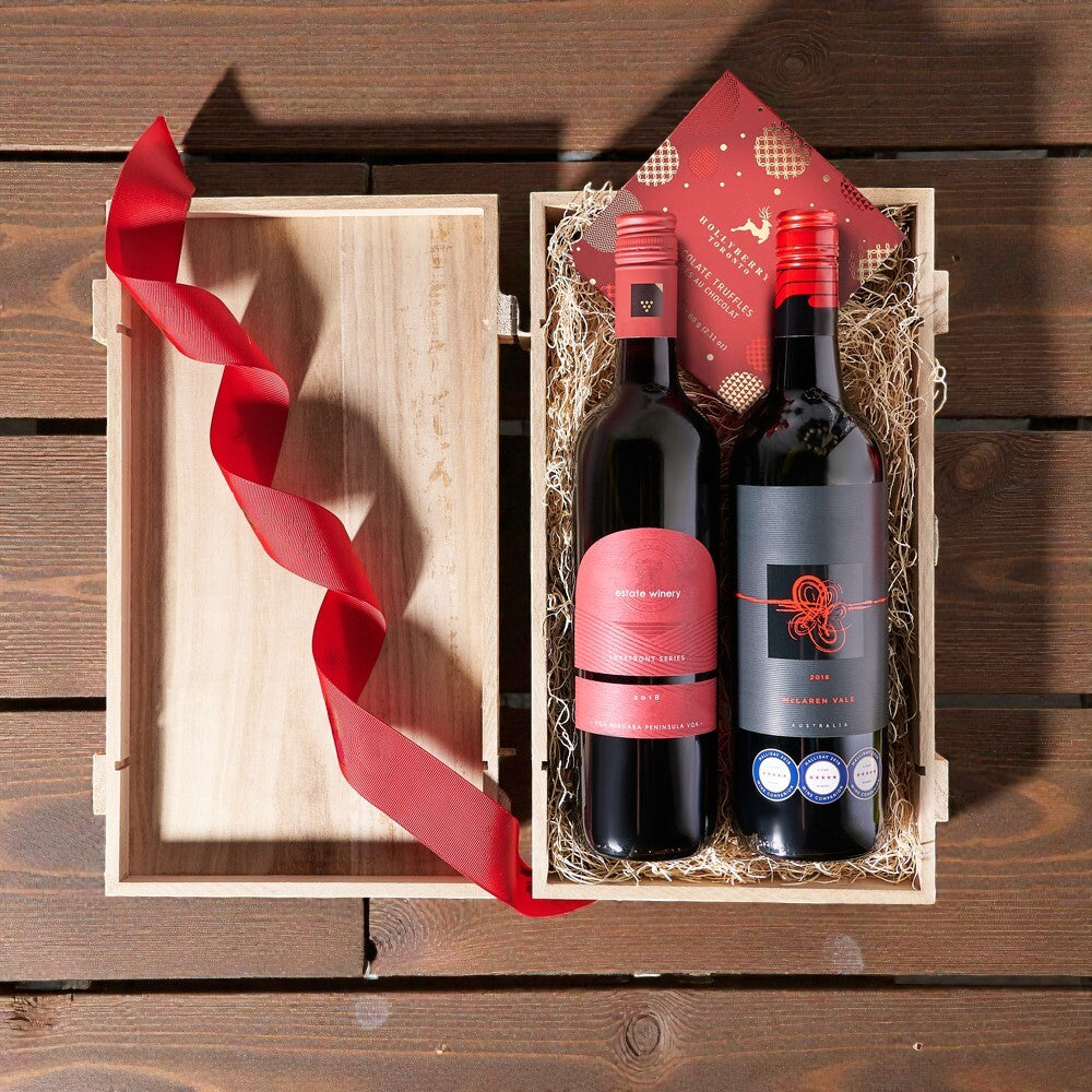 Holiday Wine Pair, Wine Gift Baskets, Christmas Wine Gift Baskets, Wine Gift Crate, Duo Wine Gift Crate, Xmas Wine Gift, Canada Delivery