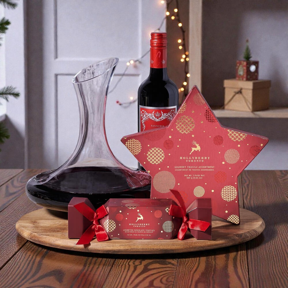 Holly & Jolly Wine Decanter Set, Christmas gift, Christmas, holiday gift, holiday, chocolate gift, chocolate, wine gift, wine, decanter gift, decanter