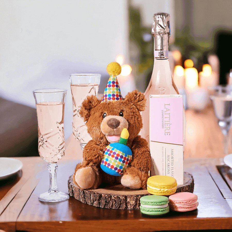 Birthday Bear & Bottega Brut Rose, prosecco gift, prosecco, gourmet gift, gourmet, sparkling wine gift, sparkling wine, birthday gift, birthday