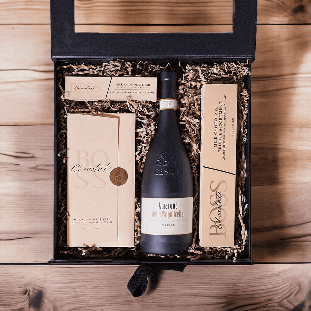 Chocolate & Cesari Amarone Veneto Wine Box, wine gift, wine, gourmet gift, gourmet, chocolate gift, chocolate
