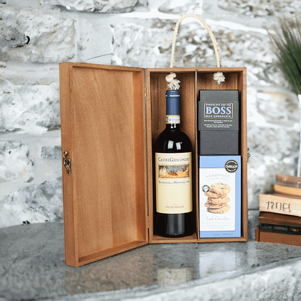 Cookies & Cocoa Pleasure Wine Gift Basket, Wine Gifts Basket, Chocolate Gifts, Cookies GIft