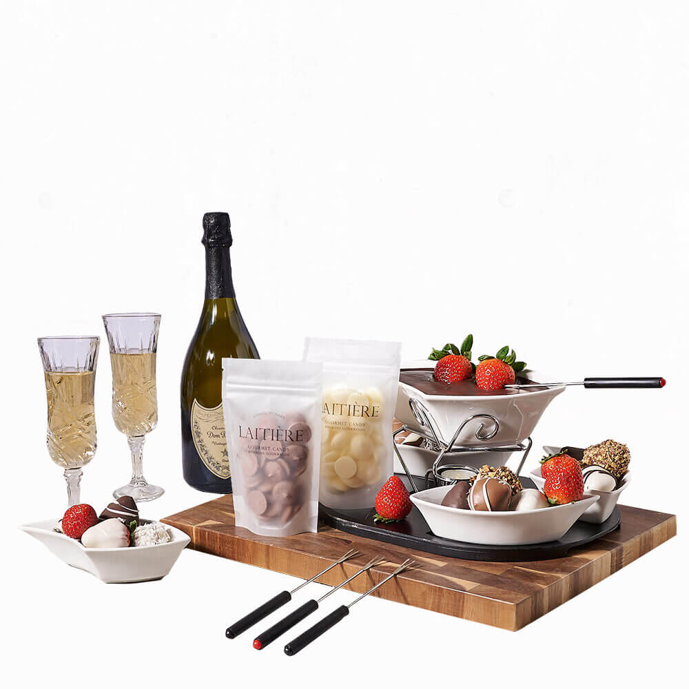 Dom Pérignon Champagne & Chocolate Fondue Gift, champagne gift, champagne, sparkling wine gift, sparkling wine, chocolate gift, chocolate