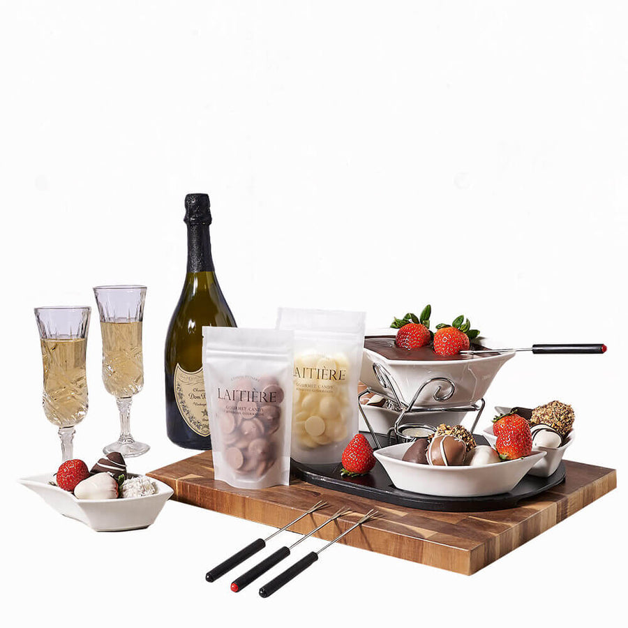 Dom Pérignon Champagne & Chocolate Fondue Gift, champagne gift, champagne, sparkling wine gift, sparkling wine, chocolate gift, chocolate