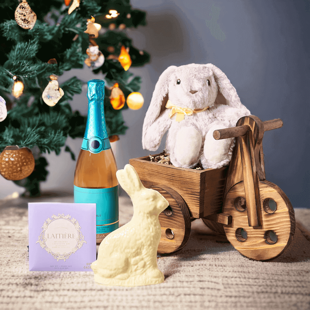 Easter Sparkling Wine & Bunny Cart, easter gift, easter, champagne gift, champagne, sparkling wine gift, sparkling wine, chocolate gift, chocolate, gourmet gift, gourmet