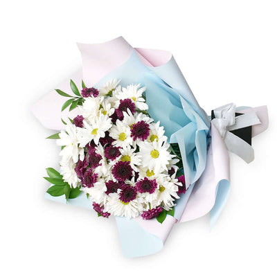White and purple daisy floral bouquet. Canada Delivery