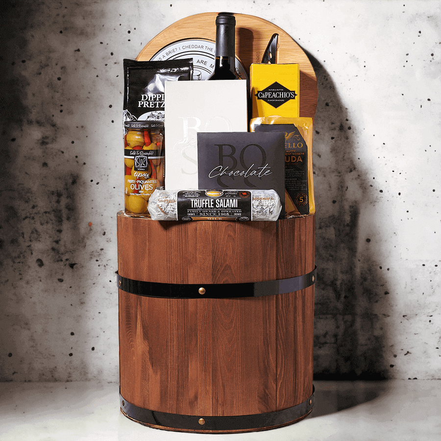 Gift Barrel with Wine & Snacks