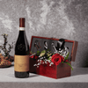 "I Love You" Wine Box includes a Solid dark Mahogany Wood Wine presentation gift box with (4) accessories, a Single Rose and a Bottle of Wine.