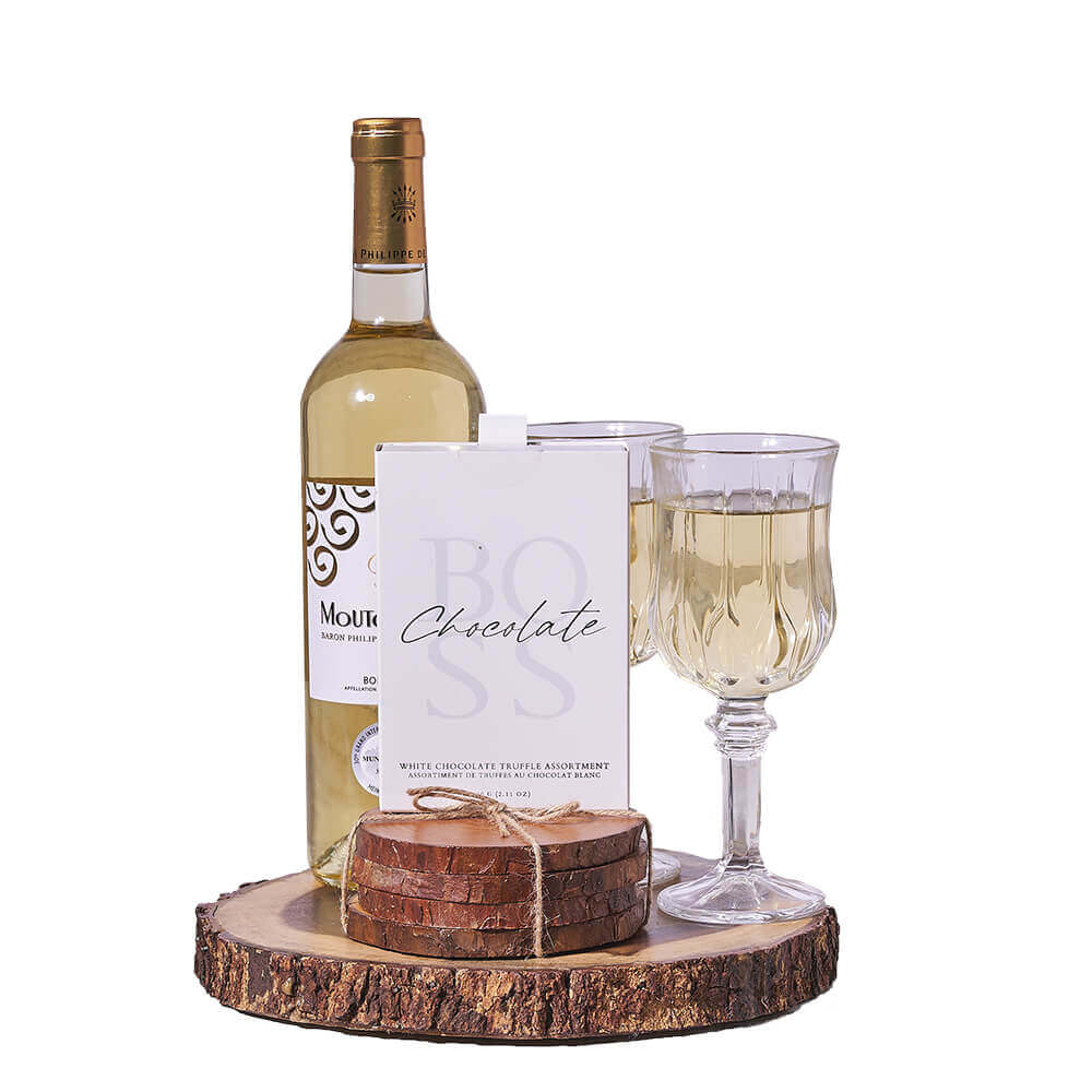 Mouton Cadet Bordeaux White Wine & Truffle Serving Gift, wine gift, wine, gourmet gift, gourmet, chocolate gift, chocolate