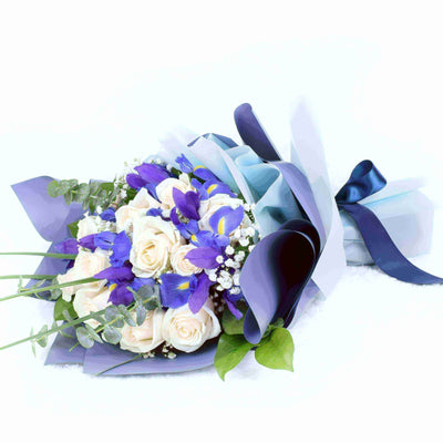 Muted Grace Mixed Floral Bouquet - White Roses and Iris