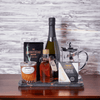 "Outstanding Elegance" Sparkling Wine Gift Set features Sparling Wine, Coffee, Marmalade, Cheese, Syrup, French Press, & a Marble serving board.