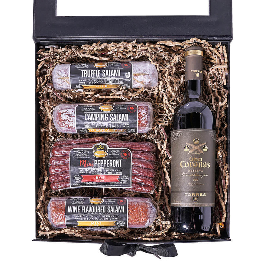 Penedès Torres Cabernet Sauvignon Wine & Meat Box, wine gift, wine, gourmet gift, gourmet, salami gift, salami
