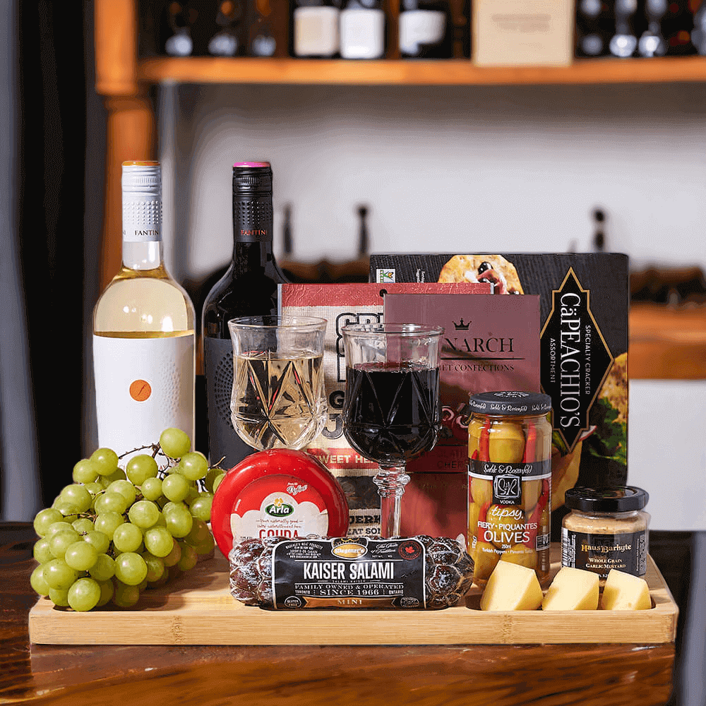 Puglia Fantini Red & White Wine Gourmet Duo, wine gift, wine, gourmet gift, gourmet, charcuterie gift, charcuterie