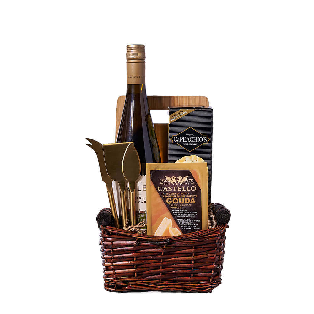 Quinta da Aveleda Vinho Verde Wine & Cheese Basket, wine gift, wine, gourmet gift, gourmet, cheeseboard gift, cheeseboard