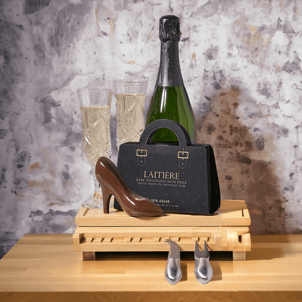 Delight your friends and family with a gourmet gift they are sure to love. The Sparkling Wine & Chocolate Heel Gift Set is a charming and versatile gift set that's perfect for any number of festive occasions.