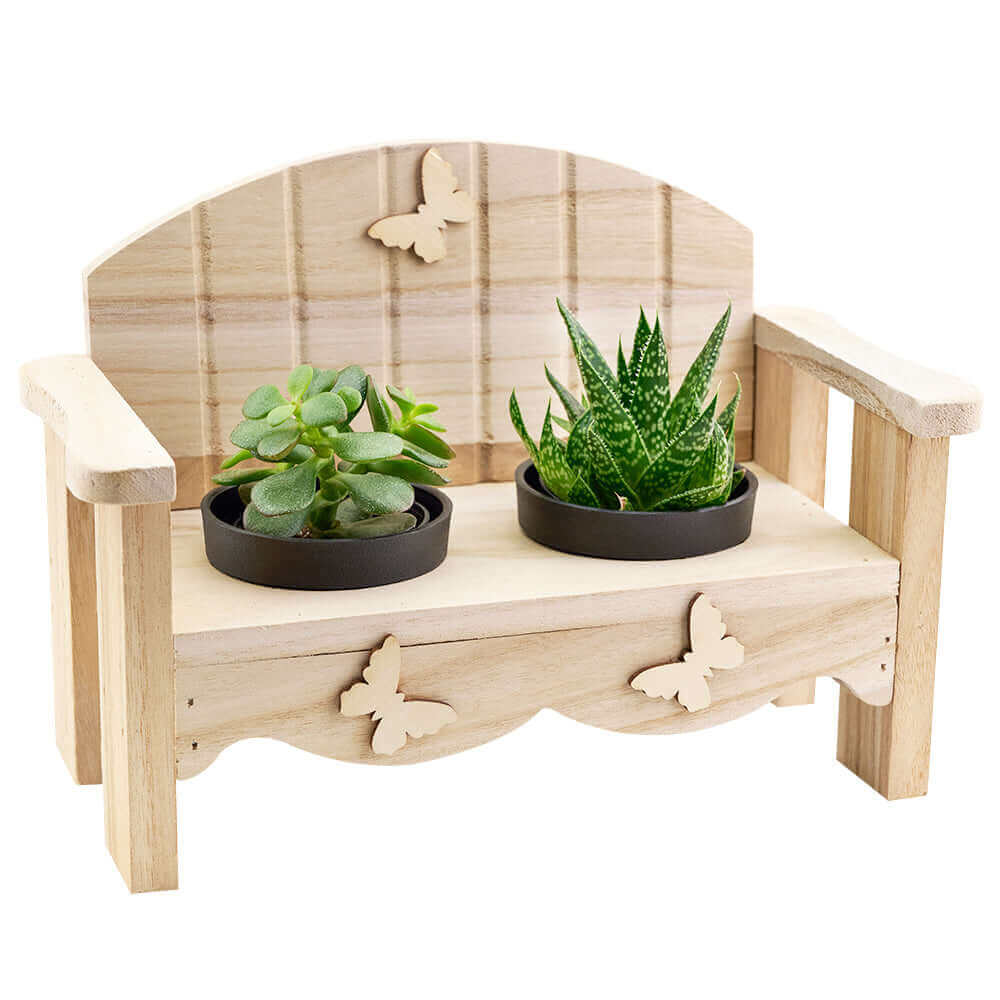 This gift has a rustic wooden planter bench and two lovely potted succulents. Delight someone in your life with a beautiful plant gift they can enjoy for months after they receive it.