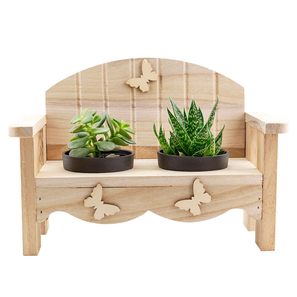 This gift has a rustic wooden planter bench and two lovely potted succulents. Delight someone in your life with a beautiful plant gift they can enjoy for months after they receive it.