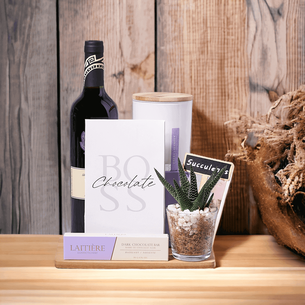 Give your palate and your home lots of love with the Succulent & Wine Relaxation Gift Basket, designed to put a spring in your step and a smile on your face.