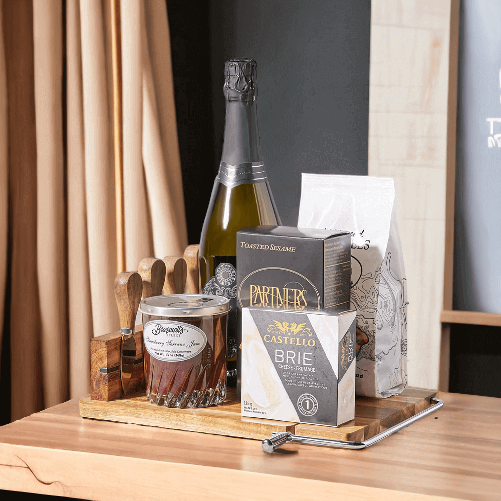 Create an exceptional gift for the lover of champagne and cheeses in your life.