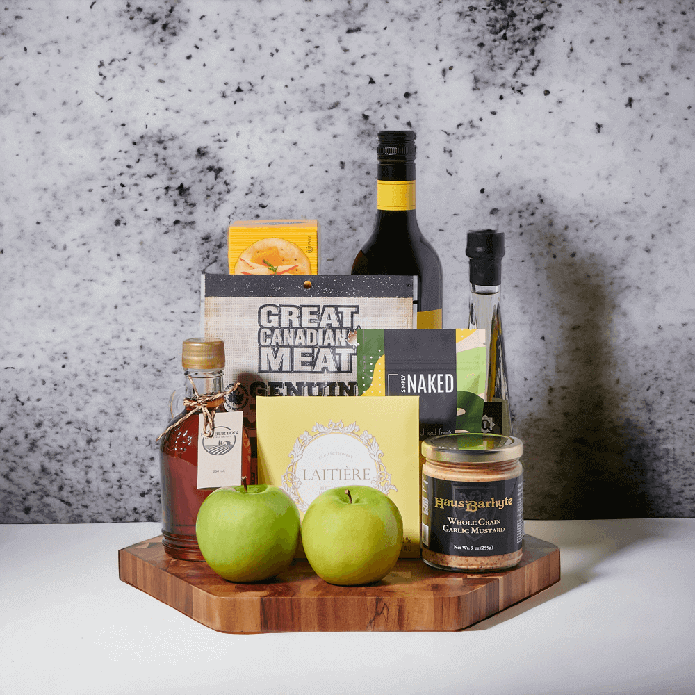 Dig into the rustic delights of The Delicious Charcuterie & Wine Gift Board that contains a beautiful assortment of delicious goodies.