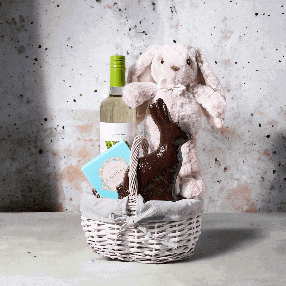 The Easter Bunny Chocolate & Wine Gift Basket features everything you need to celebrate Spring and Easter