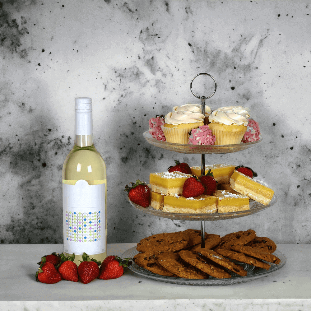 The Perfect Dessert Platter gift set is filled with all kinds of gourmet goodies. The perfect gift for any host, hostess, or treat for a special event. This gift of delicious pairings makes a sweet delivery.