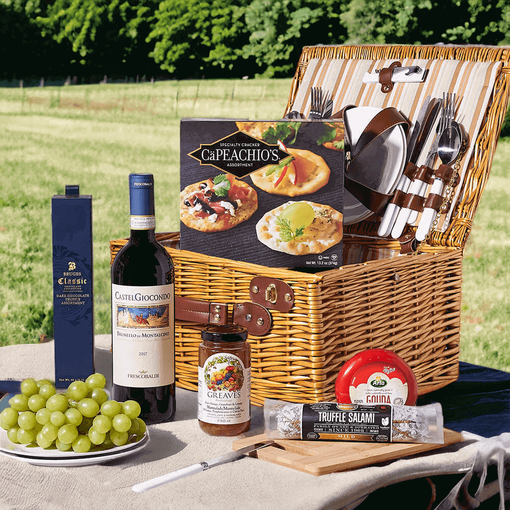 Tuscan CastelGiocondo Red Wine Picnic Basket – wine gift baskets Tuscan CastelGiocondo Red Wine Picnic Basket – wine gift baskets